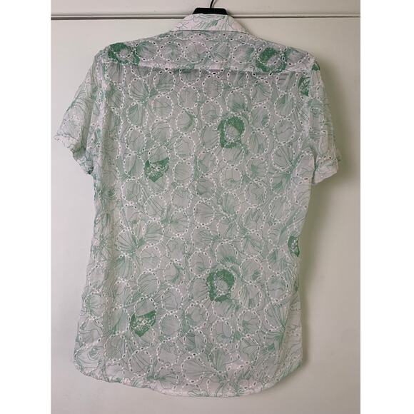 Portabella New York Embroidered Chiffon Men Shirt M Green Floral Boho - Picture 6 of 11